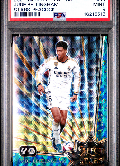 2023-24 Panini Select La Liga Select Stars Jude Bellingham Peacock #14 PSA 9