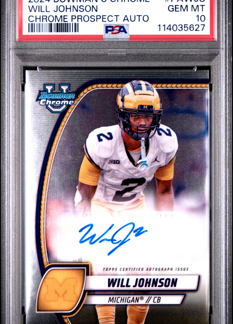 2024 Bowman University Chrome Bowman Chrome Prospect Autographs Will Johnson #PAWJO PSA 10