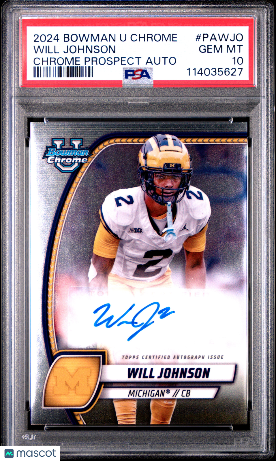 2024 Bowman University Chrome Bowman Chrome Prospect Autographs Will Johnson #PAWJO PSA 10