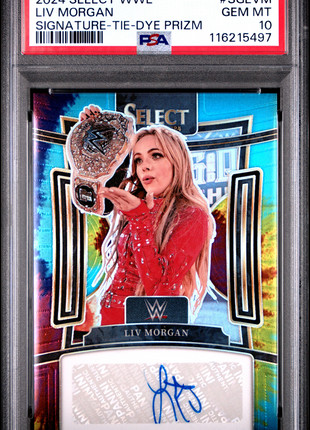 2024 Panini Select WWE Signatures LIV Morgan Tie Dye Prizm #SGLVM PSA 10