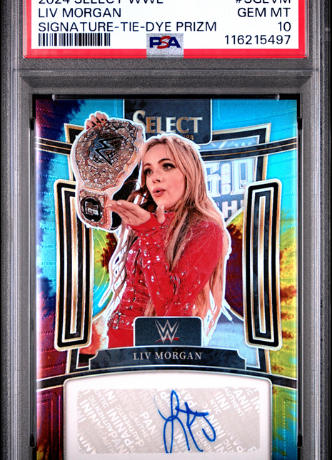 2024 Panini Select WWE Signatures LIV Morgan Tie Dye Prizm #SGLVM PSA 10