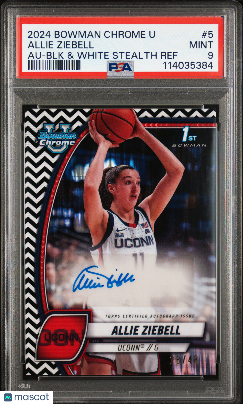 2024 Bowman Chrome University Allie Ziebell Au BLK & White Stealth Ref #5 PSA 9
