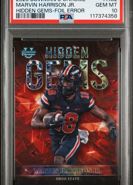 2023 Bowman University Chrome Hidden Gems Marvin Harrison JR. Foil Error #HG2 PSA 10