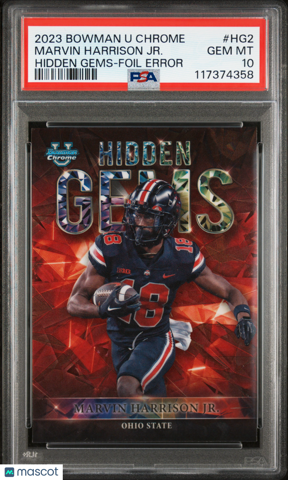 2023 Bowman University Chrome Hidden Gems Marvin Harrison JR. Foil Error #HG2 PSA 10