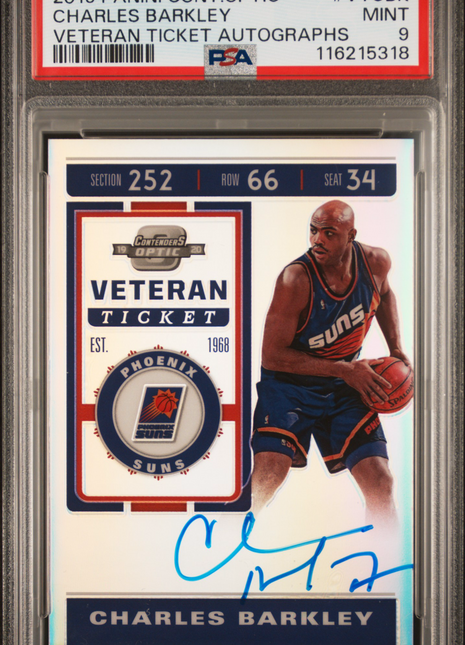 2019 Panini Contenders Optic Veteran Ticket Autographs Charles Barkley #VTCBK PSA 9
