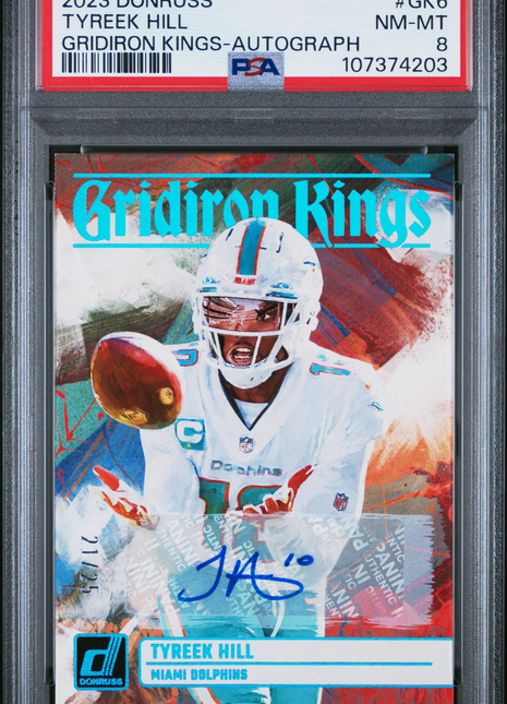 2023 Panini Donruss Gridiron Kings Tyreek Hill Autograph #GK6 21 / 25 PSA 8