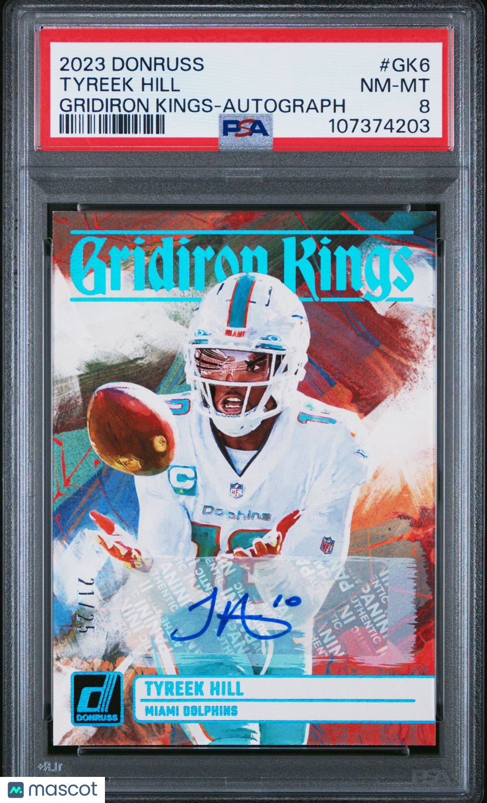 2023 Panini Donruss Gridiron Kings Tyreek Hill Autograph #GK6 21 / 25 PSA 8