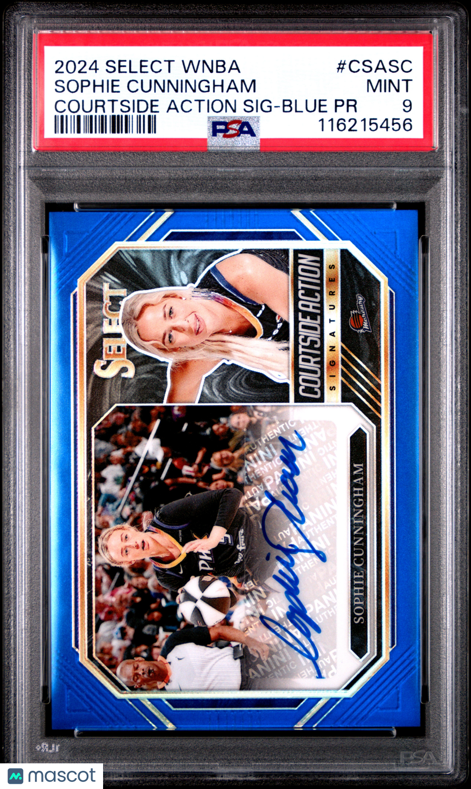 2024 Panini Select WNBA Courtside Action Signatures Sophie Cunningham Blue PR #CSASC PSA 9