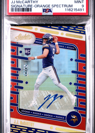 2024 Panini Absolute JJ Mccarthy Signature Orange Spectrum #110 40/75 PSA 9