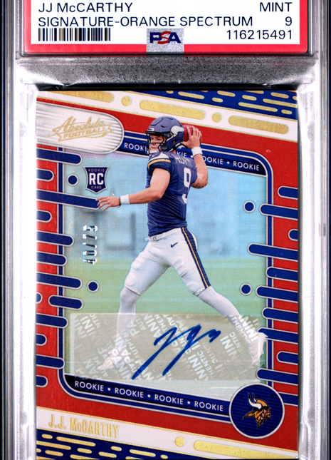 2024 Panini Absolute JJ Mccarthy Signature Orange Spectrum #110 40/75 PSA 9