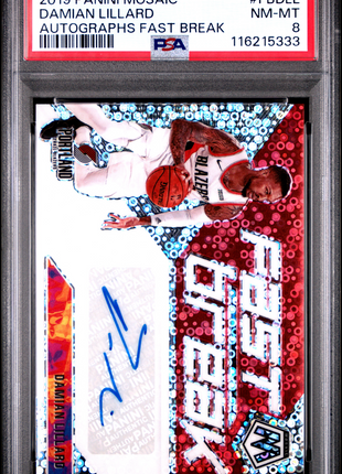 2019 Panini Mosaic Autographs Fast Break Damian Lillard #FBDLL PSA 8