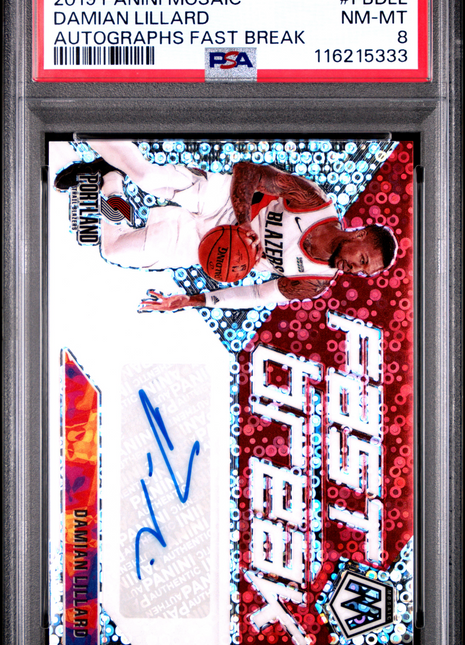 2019 Panini Mosaic Autographs Fast Break Damian Lillard #FBDLL PSA 8