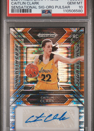 2024 Prizm Draft Picks Sensational Caitlin Clark Auto Orange Pulsar /49 PSA 10
