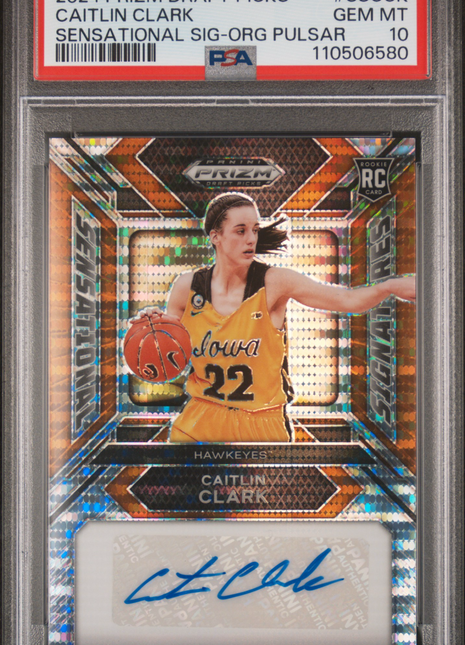 2024 Prizm Draft Picks Sensational Caitlin Clark Auto Orange Pulsar /49 PSA 10