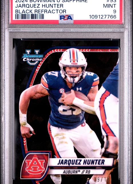 2024 Bowman University Chrome Sapphire Jarquez Hunter Black Refractor #93 PSA 9