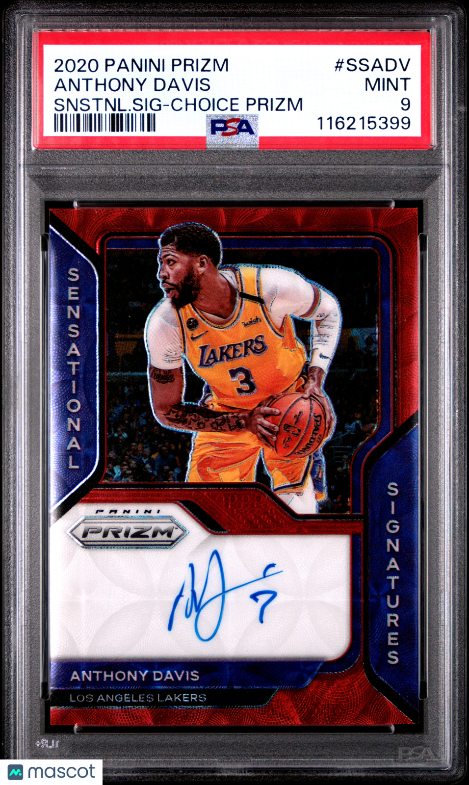 2020 Panini Prizm Sensational Signatures Anthony Davis Snstnl. SIG Choice #SSADV PSA 9