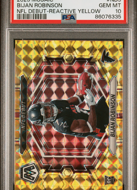2023 Panini Mosaic NFL Debut Bijan Robinson Reactive Yellow #ND9 PSA 10