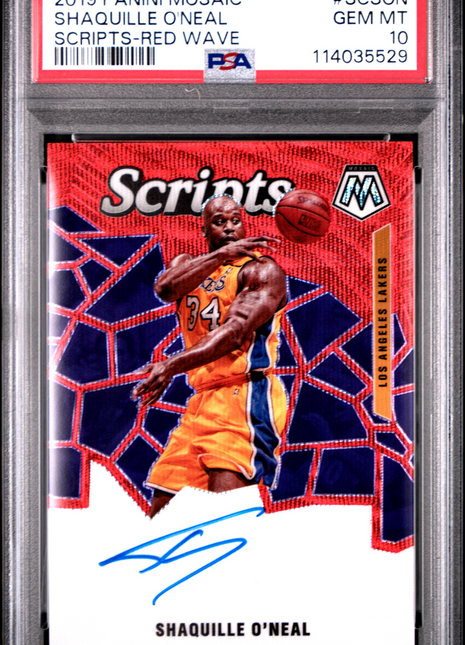 2019 Panini Mosaic Scripts Shaquille O'Neal Red Wave #SCSON PSA 10