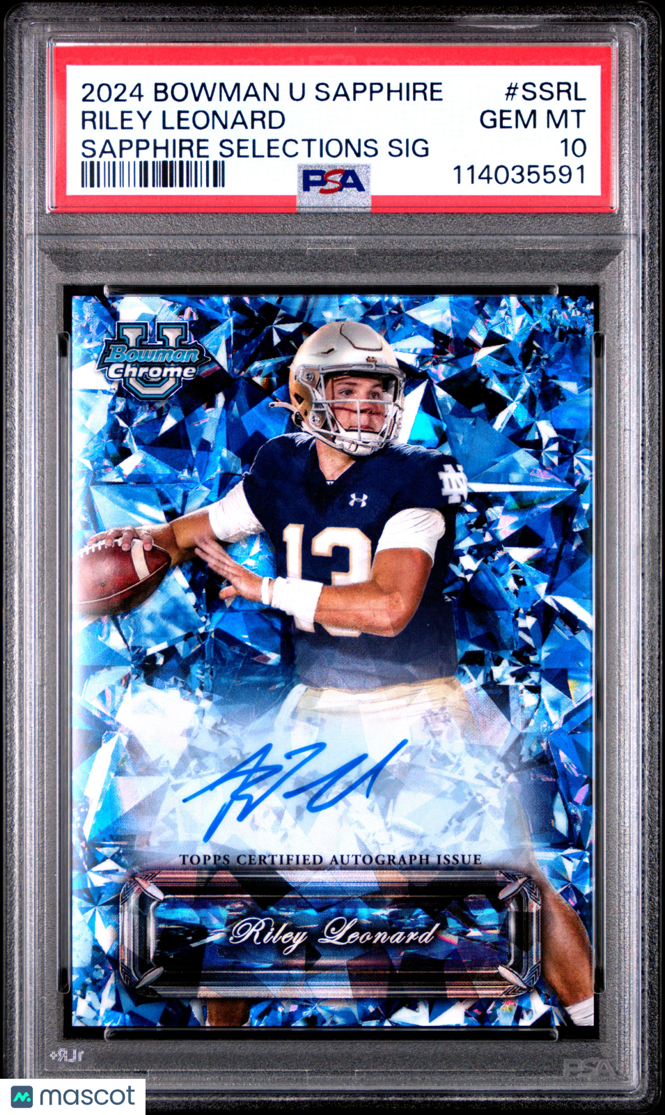 2024 Bowman University Chrome Sapphire Sapphire Selections Signatures Riley Leonard #SSRL PSA 10
