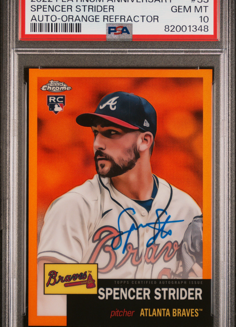 2022 Topps Chrome Platinum Anniversary Autograph Spencer Strider Orange Refractor #SS PSA 10