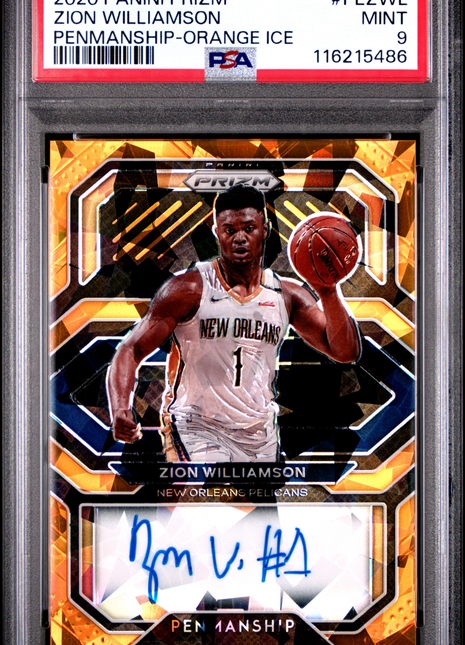 2020 Panini Prizm Penmanship Zion Williamson Orange Ice #PEZWL PSA 9