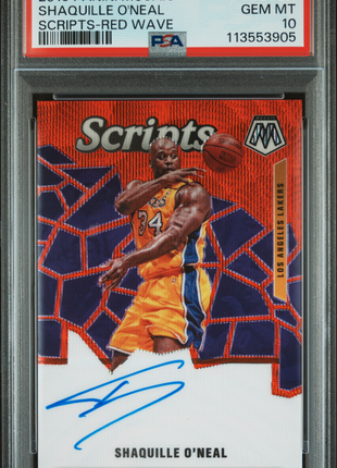 2019 Panini Mosaic Scripts Shaquille O'Neal Red Wave #SCSON PSA 10