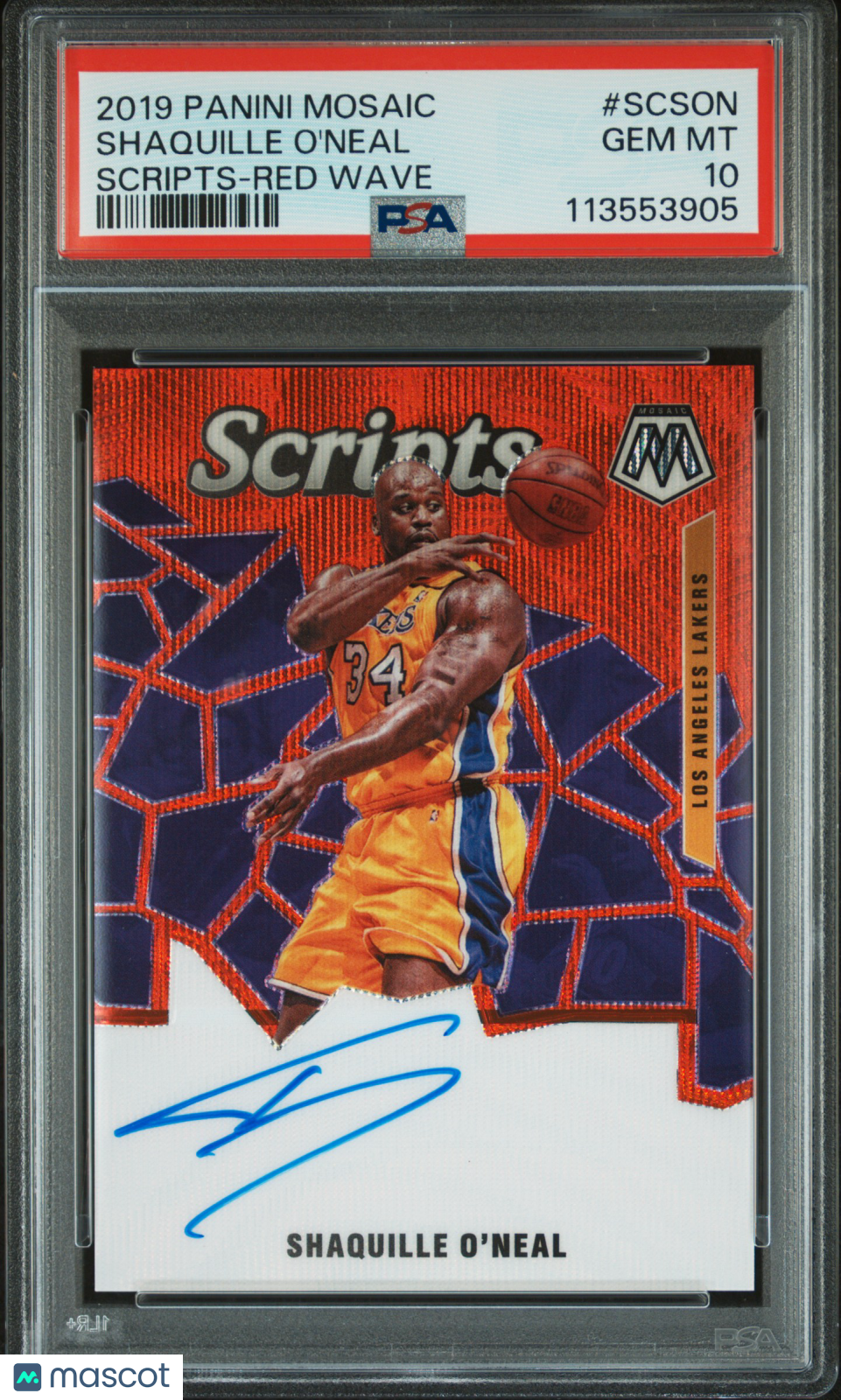 2019 Panini Mosaic Scripts Shaquille O'Neal Red Wave #SCSON PSA 10