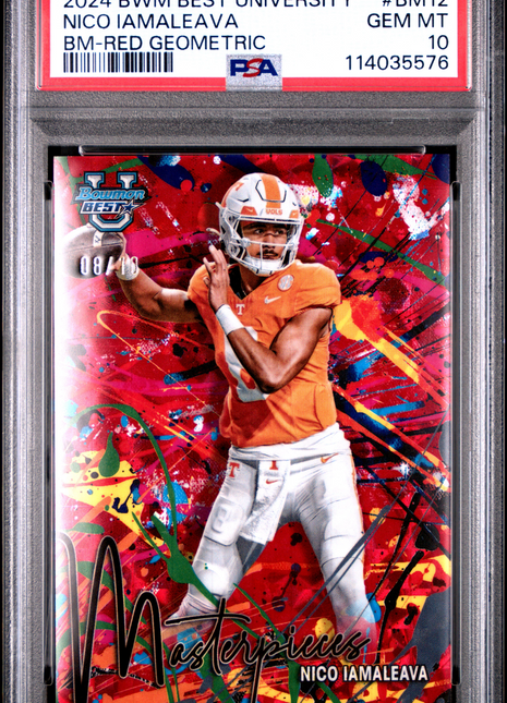 2024 Bowman Best University Bowman Masterpieces Nico Iamaleava BM Red Geometric #BM12 08/10 PSA 10