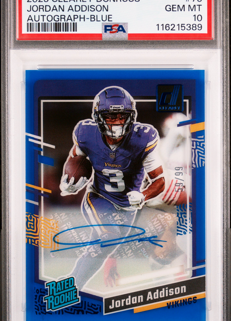 2023 Panini Clearly Donruss Jordan Addison Autograph Blue #70 59/99 PSA 10