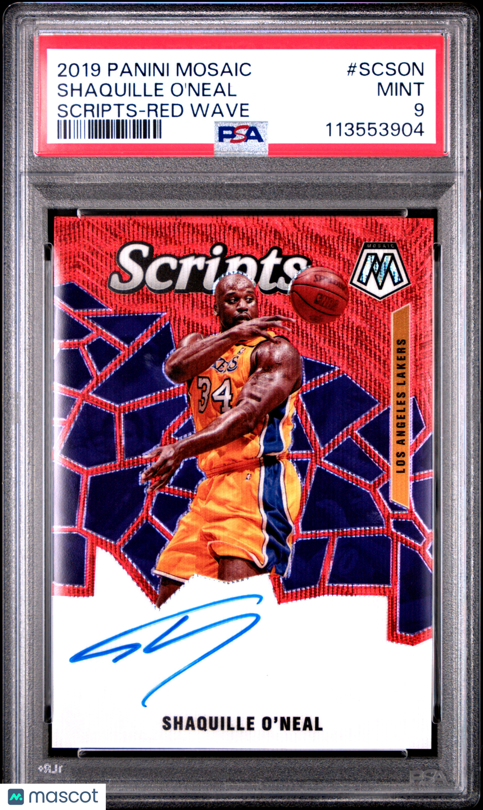 2019 Panini Mosaic Scripts Shaquille O'Neal Red Wave #SCSON PSA 9