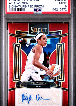 2024 Panini Select WNBA Signatures A'ja Wilson Red Prizm #SGAW PSA 9