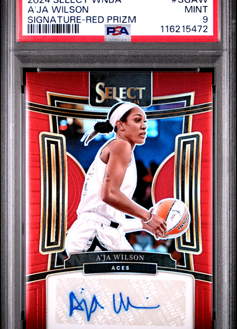 2024 Panini Select WNBA Signatures A'ja Wilson Red Prizm #SGAW PSA 9