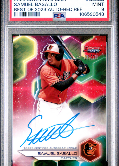 2023 Bowman's Best Best Of 2023 Autographs Samuel Basallo Red Ref #B23SB 08/10 PSA 9