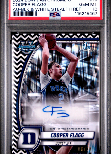 2024 Bowman Chrome University Cooper Flagg Au BLK & White Stealth Ref #16 PSA 10