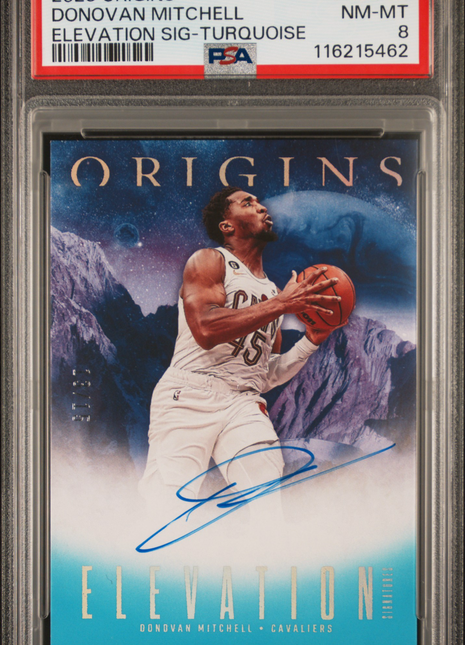 2023 Panini Origins Elevation Signatures Donovan Mitchell Turquoise #ESDON 03/15 PSA 8