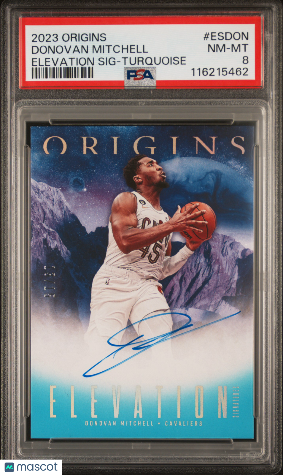 2023 Panini Origins Elevation Signatures Donovan Mitchell Turquoise #ESDON 03/15 PSA 8