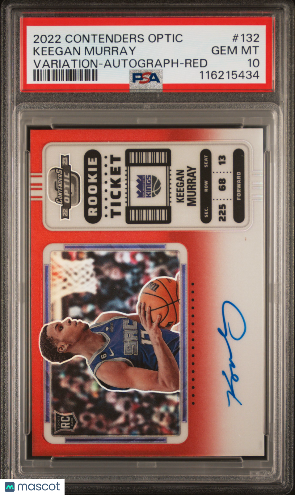 2022 Panini Contenders Optic Keegan Murray Variation Autograph Red #132 PSA 10