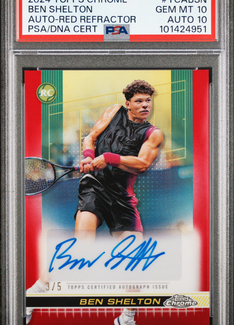2024 Topps Chrome Tennis Autographs Ben Shelton Red Refractor #TCABSN / 5 PSA 10