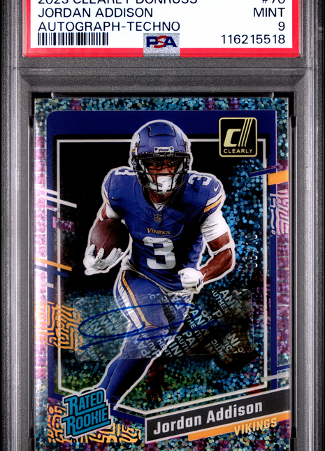 2023 Panini Clearly Donruss Jordan Addison Autograph Techno #70 PSA 9