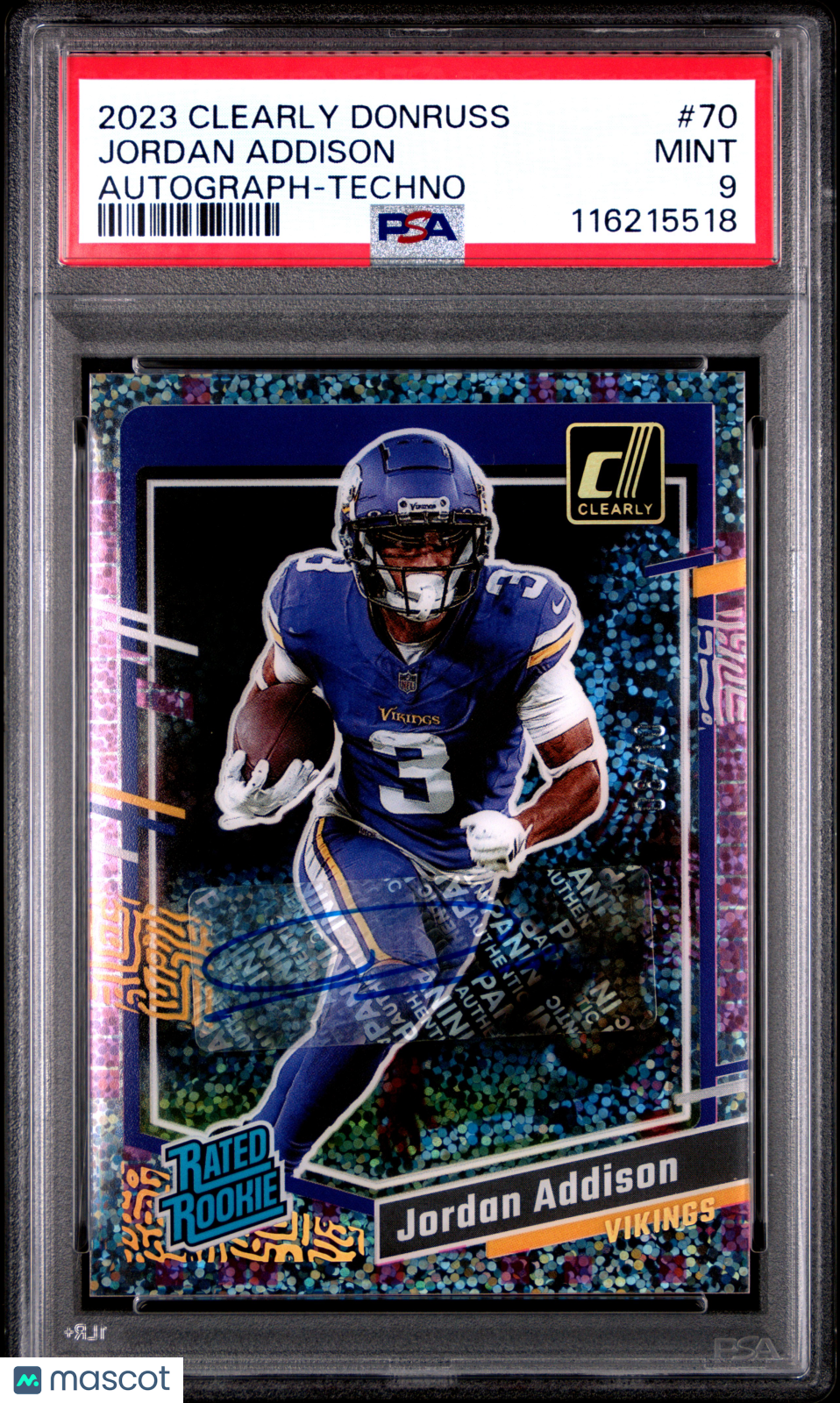 2023 Panini Clearly Donruss Jordan Addison Autograph Techno #70 PSA 9