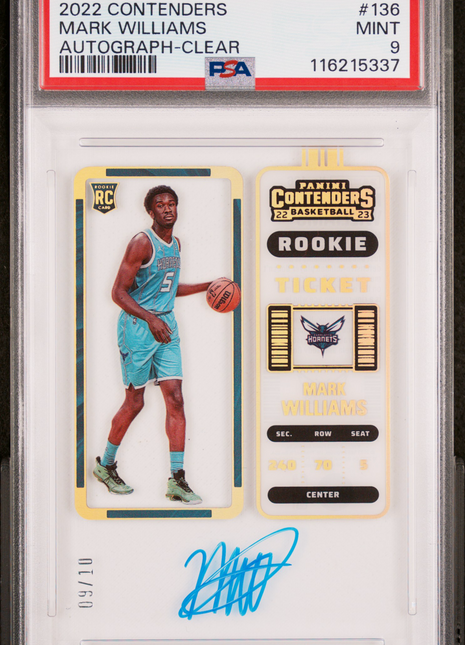 2022 Panini Contenders Mark Williams Autograph Clear #136 09/10 PSA 9