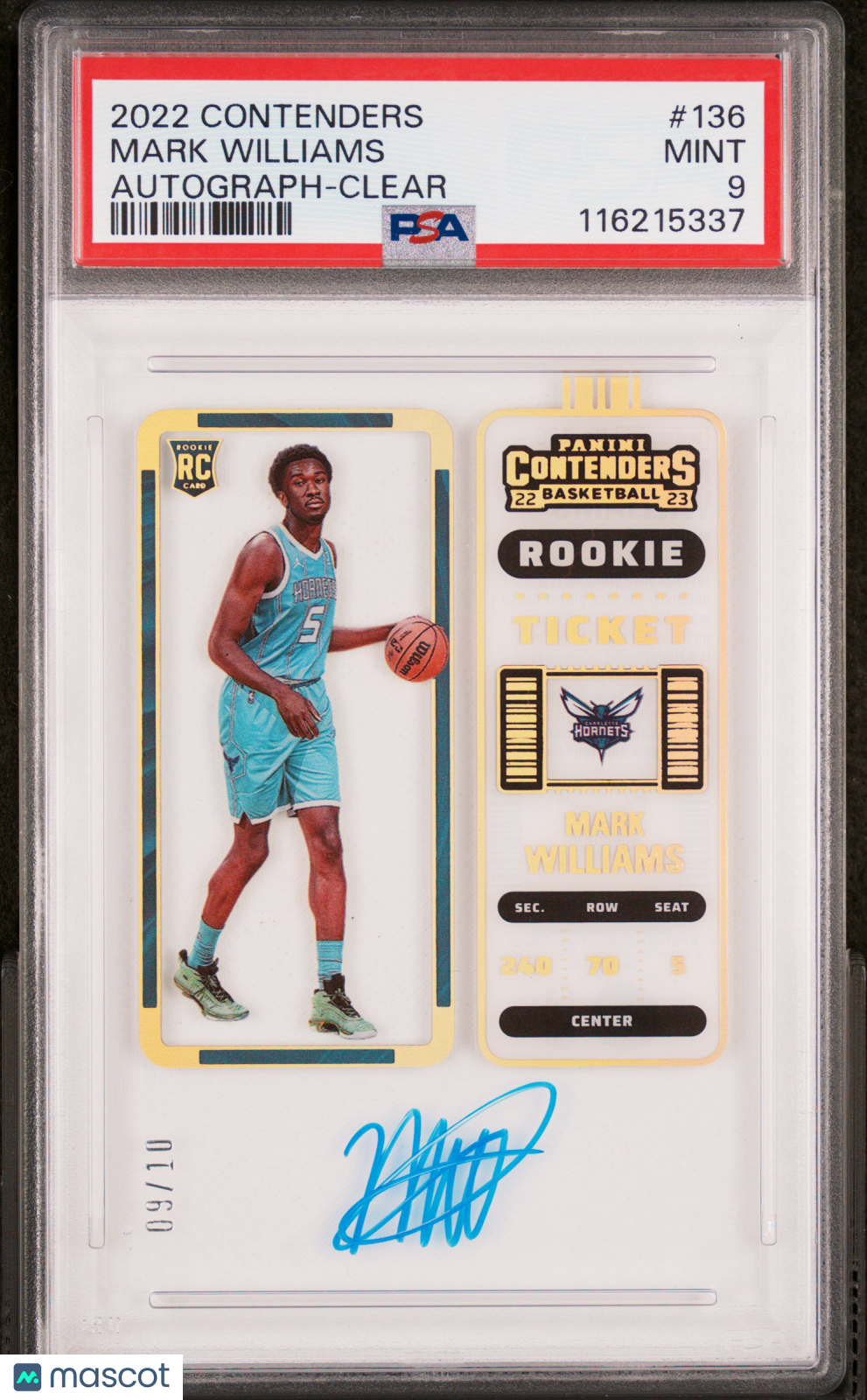 2022 Panini Contenders Mark Williams Autograph Clear #136 09/10 PSA 9