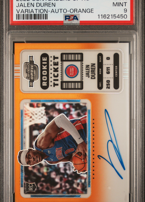 2022 Panini Contenders Optic Jalen Duren Variation Auto Orange #111 PSA 9