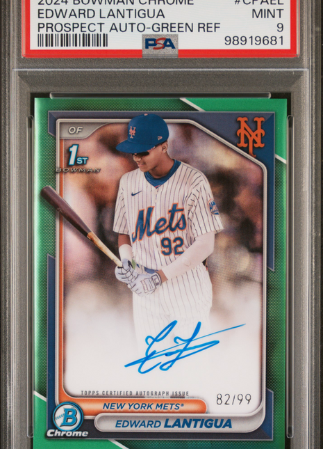 2024 Bowman Chrome Prospect Autographs Edward Lantigua Green Ref #CPAEL PSA 9
