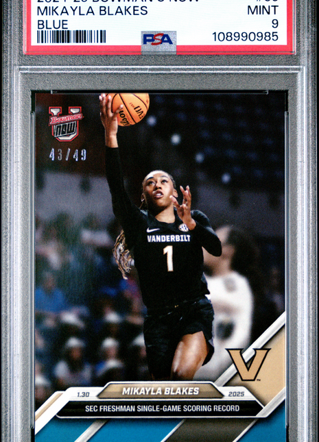 2024-25 Bowman U Now Mikayla Blakes Blue #55 43/49 PSA 9