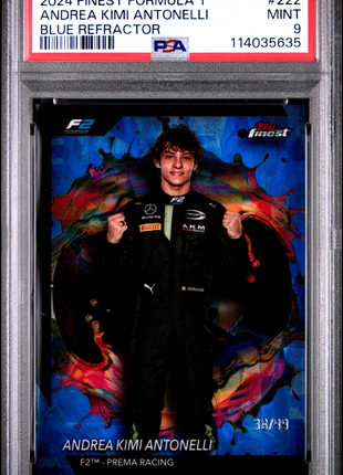 2024 Topps Finest Formula 1 Andrea Kimi Antonelli Blue Refractor #222 38/99 PSA 9