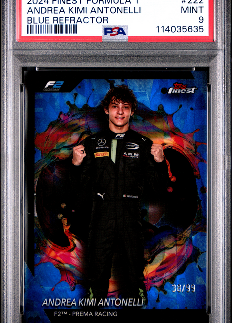2024 Topps Finest Formula 1 Andrea Kimi Antonelli Blue Refractor #222 38/99 PSA 9