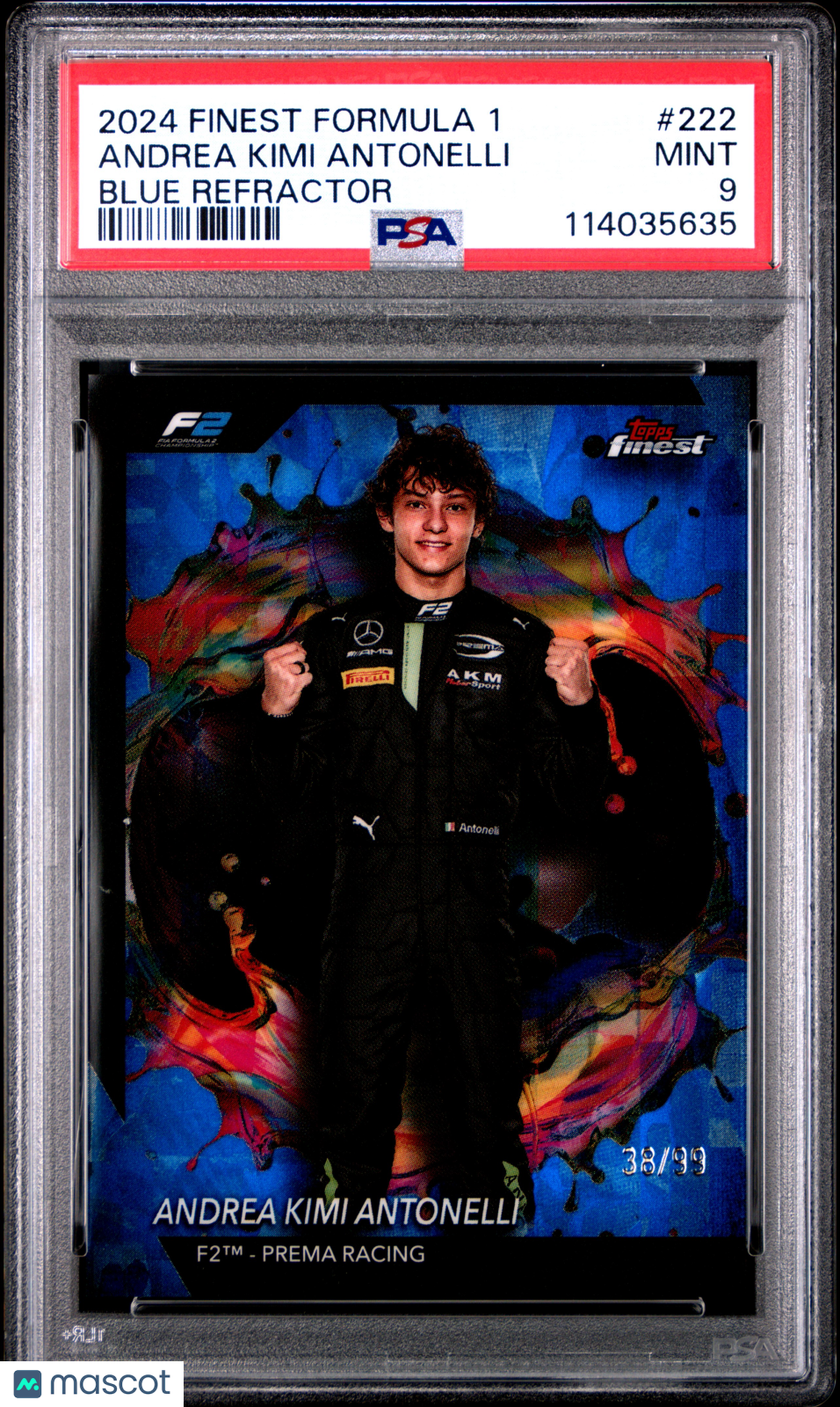 2024 Topps Finest Formula 1 Andrea Kimi Antonelli Blue Refractor #222 38/99 PSA 9
