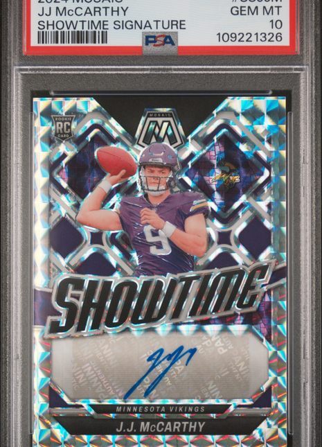 2024 Panini Mosaic Showtime Signatures JJ Mccarthy #SSJJM PSA 10