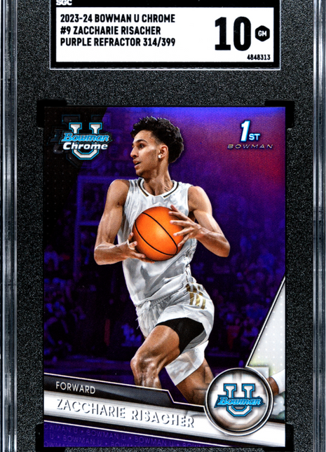 2023-24 Bowman U Chrome Zaccharie Risacher Purple Refractor /399 #9 SGC 10